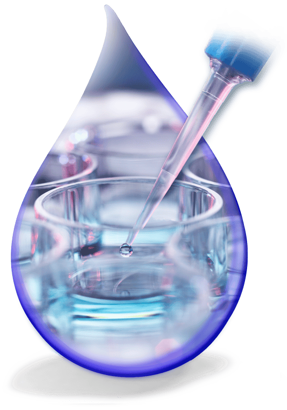 Pipette dropping clear liquid into multiwell dish inside of a silhouette of water drop.